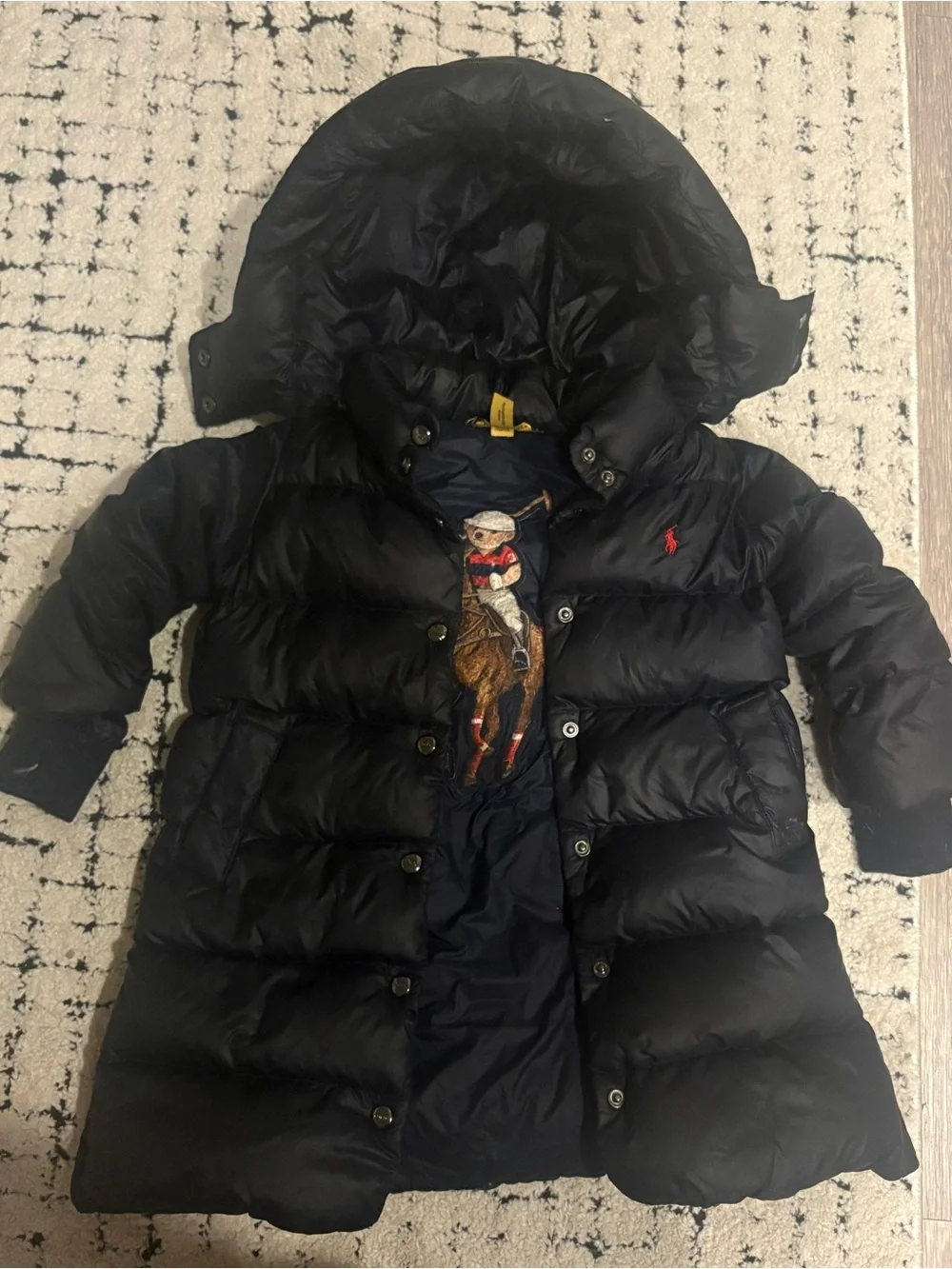 RARE Polo Ralph Lauren 2T Navy Down Puffer Jacket Polo Bear Embroidered Lining
